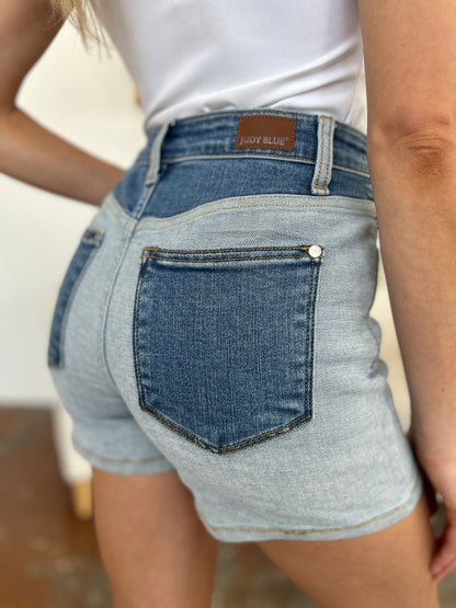 Judy Blue Full Size Color Block Denim Shorts - UrbanEthereal