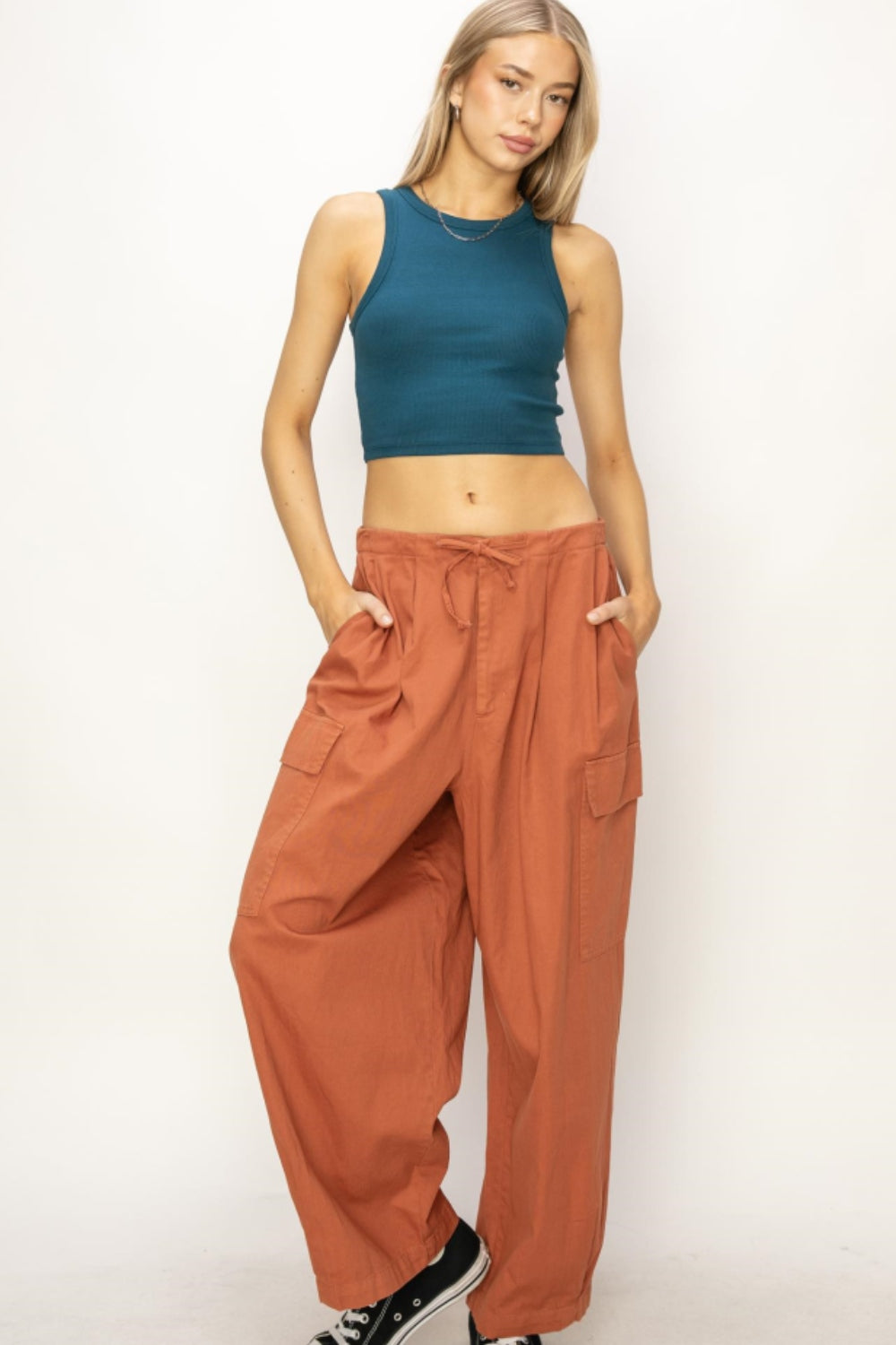 HYFVE Drawstring Cargo Wide Leg Pants - UrbanEthereal
