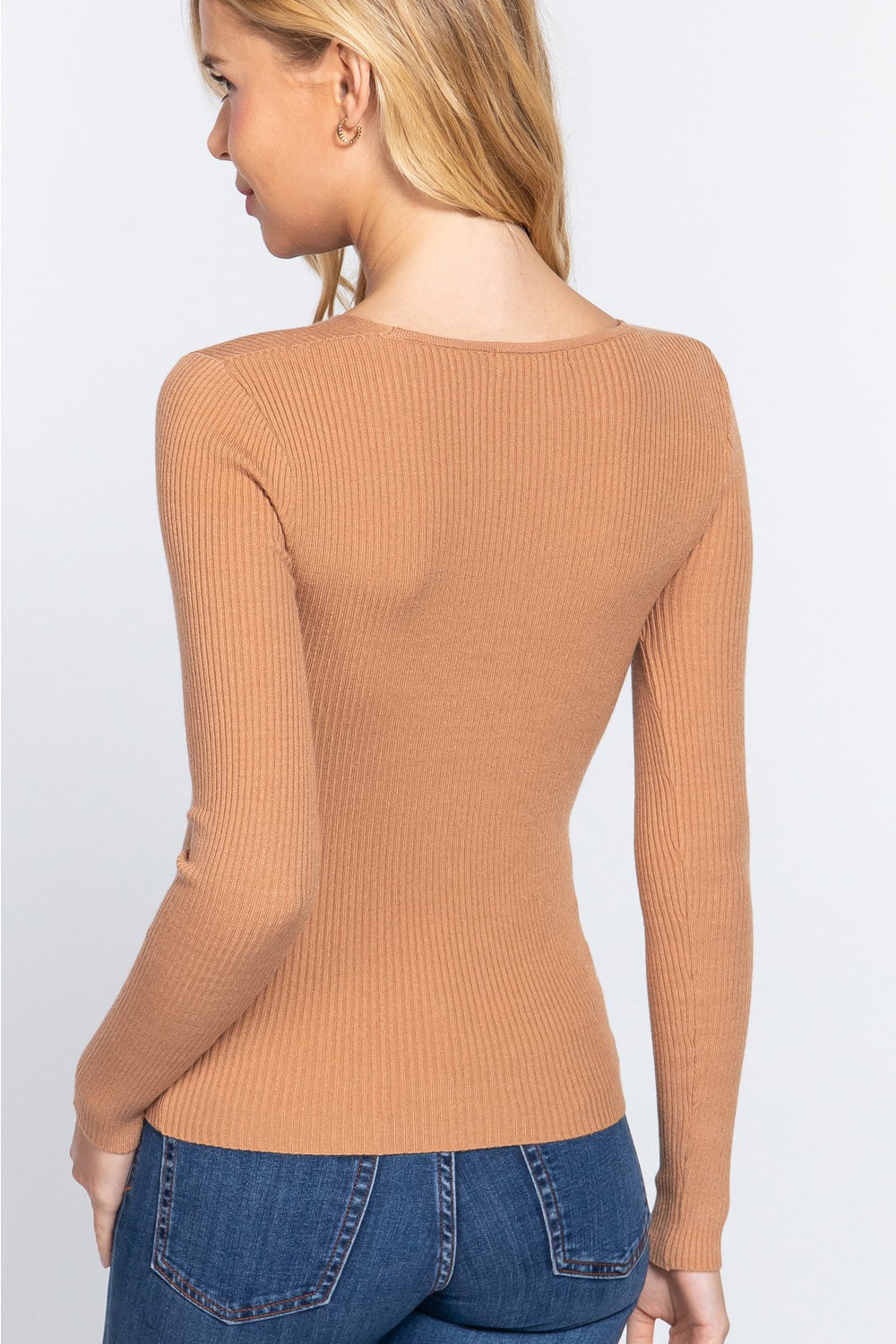 ACTIVE BASIC V-Neck Fitted Viscose Rib Knit Top - UrbanEthereal