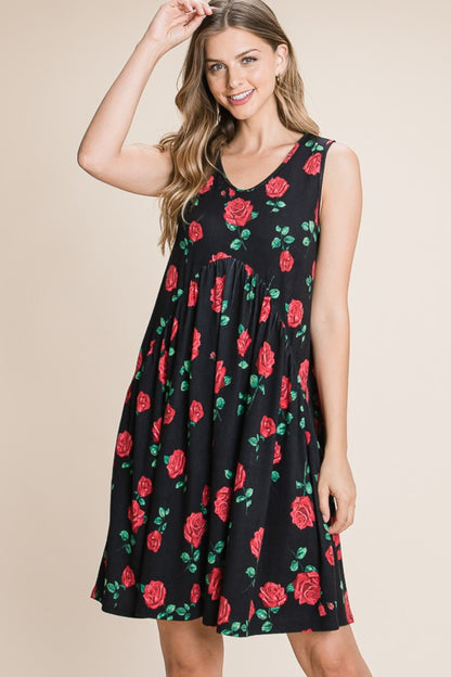 BOMBOM Floral Ruched Tank Dress - UrbanEthereal