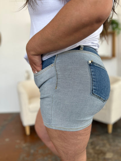 Judy Blue Full Size Color Block Denim Shorts - UrbanEthereal