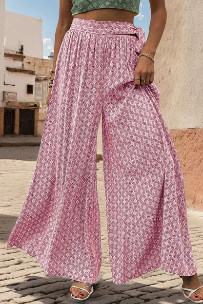 Perfee Printed Tied Wide Leg Pants