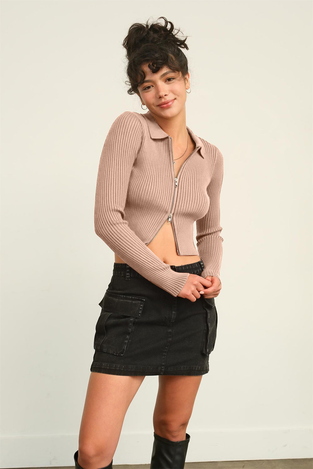 HYFVE Ribbed Double Zip Cropped Cardigan - UrbanEthereal