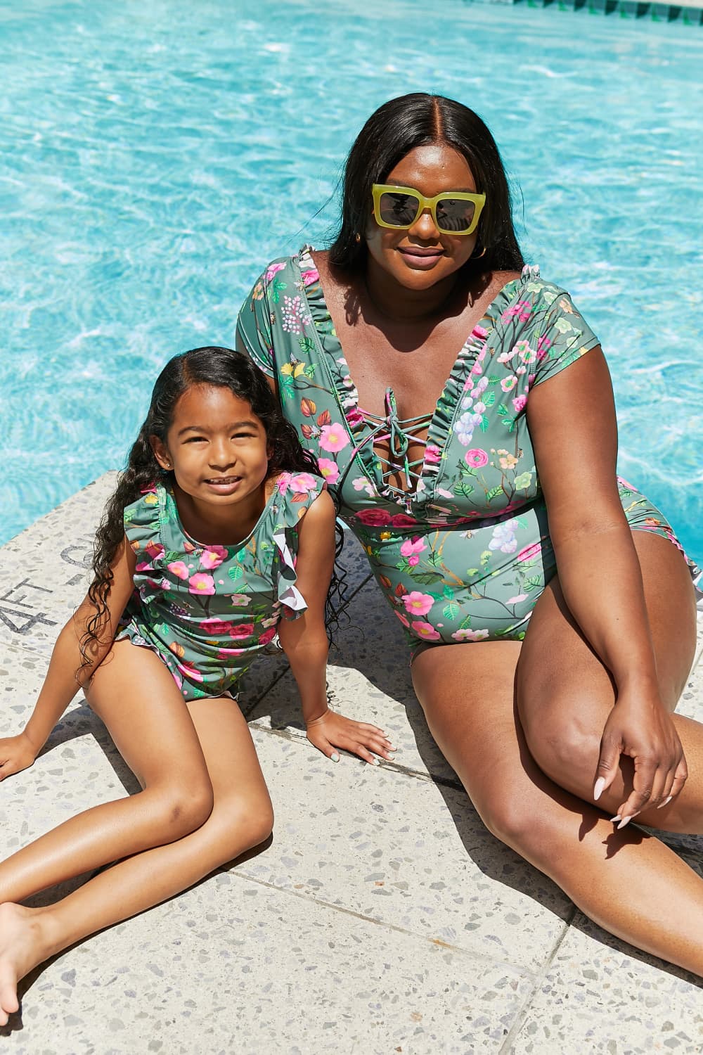 Marina West Swim Bring Me Flowers V-Neck One Piece Swimsuit In Sage - UrbanEthereal