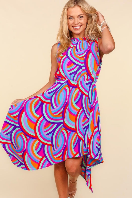 Haptics Full Size Mock Neck Sleeveless Printed Dress - UrbanEthereal