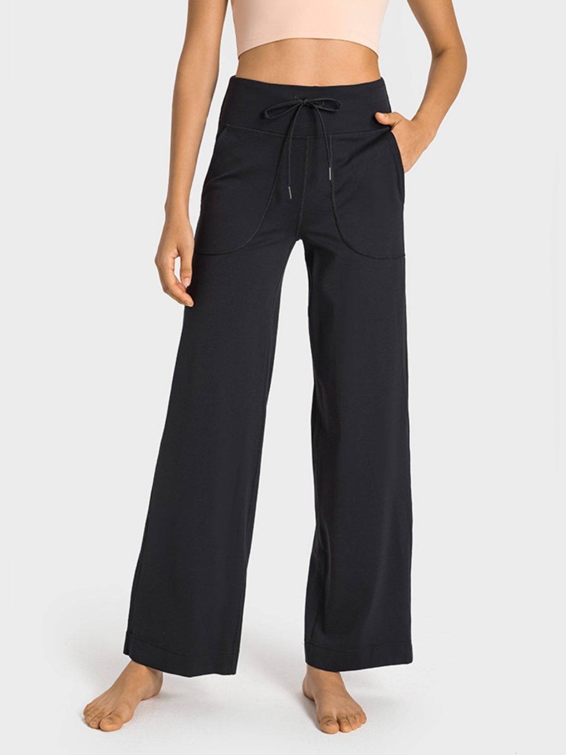Drawstring Waist Wide Leg Sports Pants with Pockets - UrbanEthereal