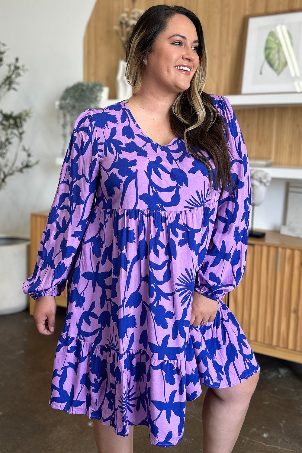 Double Take Full Size Printed Ruffle Hem Dress with Pocket - UrbanEthereal