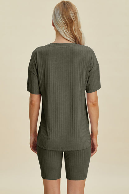 Basic Bae Full Size Ribbed V-Neck Short Sleeve Top and Shorts Set - UrbanEthereal