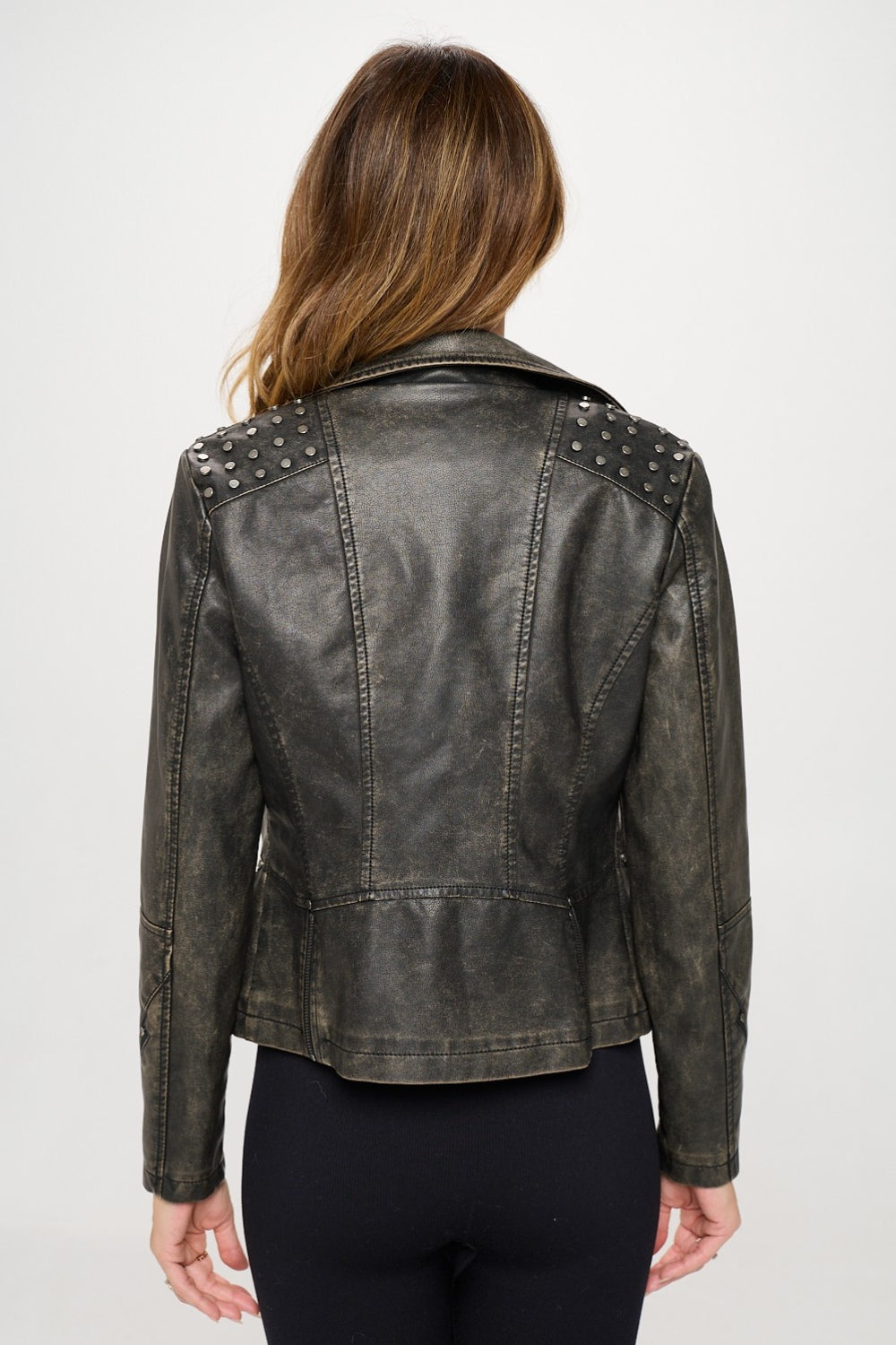 Coalition LA Studded Classic Moto Faux Leather Jacket - UrbanEthereal