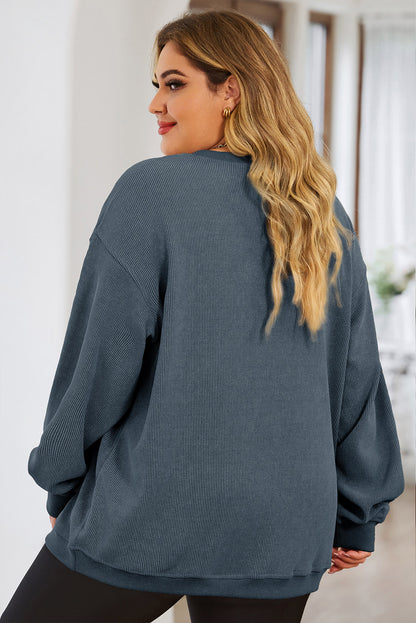 Plus Size Round Neck Dropped Shoulder Sweatshirt - UrbanEthereal