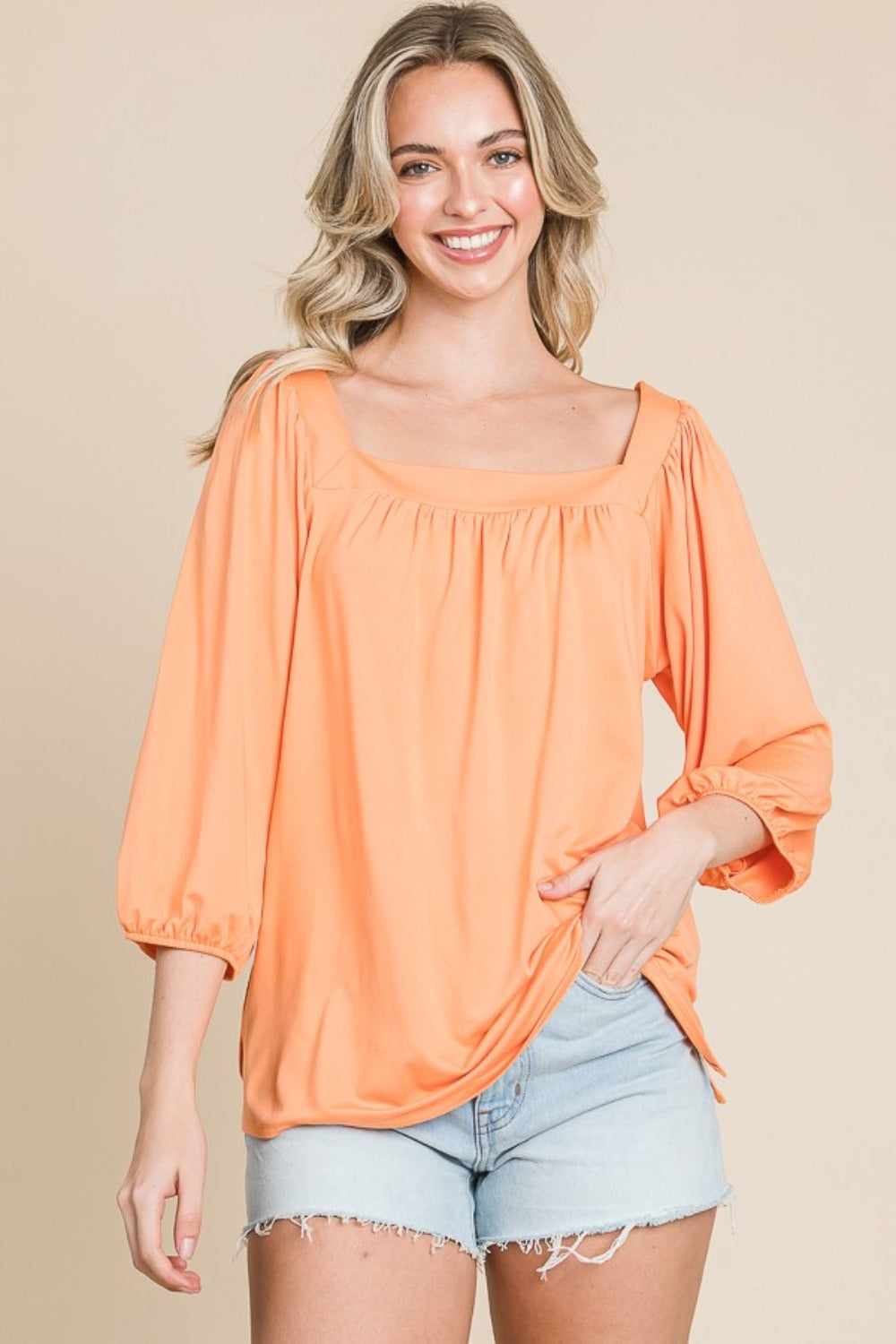 Culture Code Square Neck Puff Sleeve Top - UrbanEthereal