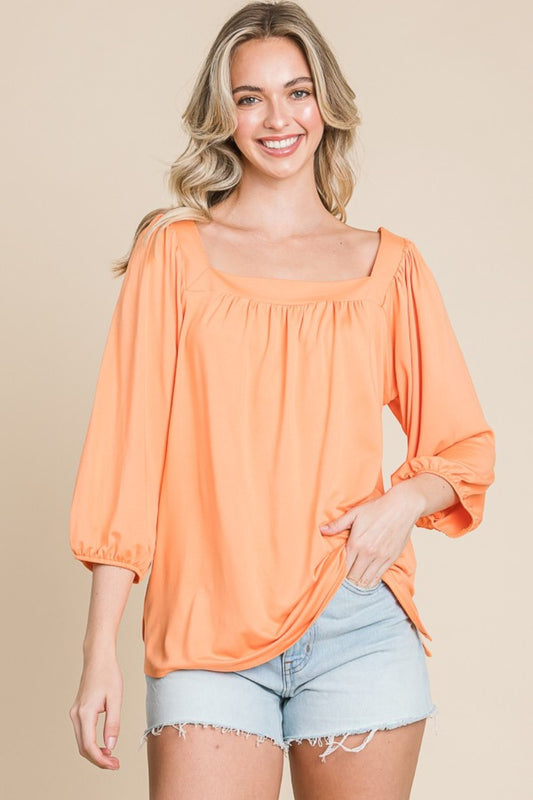Culture Code Square Neck Puff Sleeve Top - UrbanEthereal