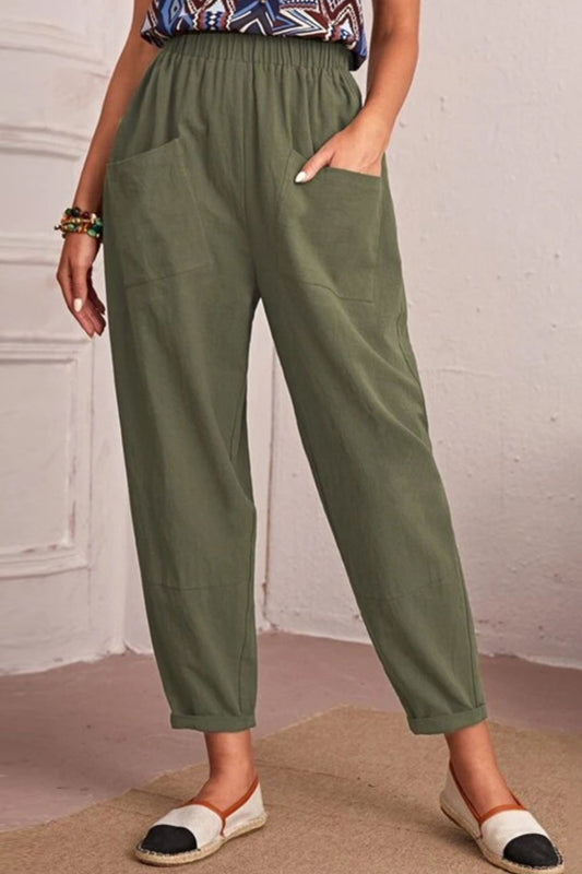 Elastic Waist Pocket Tapered Pants