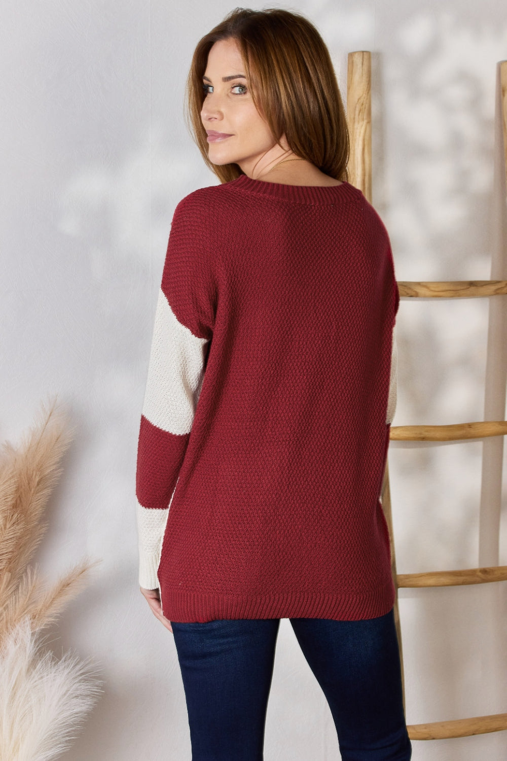 Hailey & Co Full Size Color Block Dropped Shoulder Knit Top - UrbanEthereal
