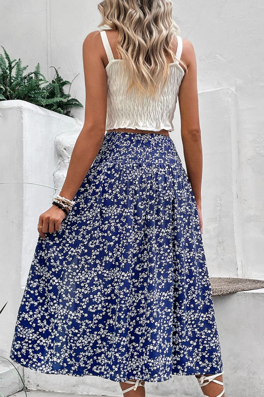 Perfee Ditsy Floral Slit High Waist Skirt