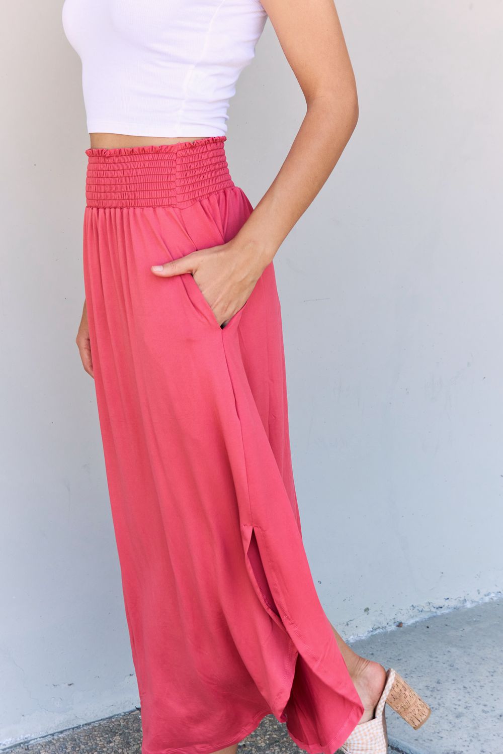 Doublju Comfort Princess Full Size High Waist Scoop Hem Maxi Skirt - UrbanEthereal