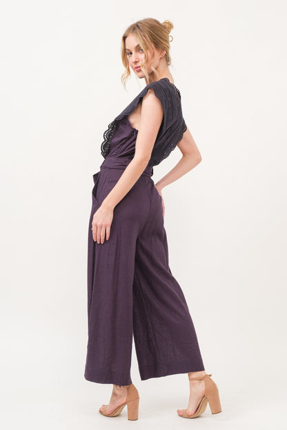 And The Why Laced Surplice Tie Waist Jumpsuit - UrbanEthereal