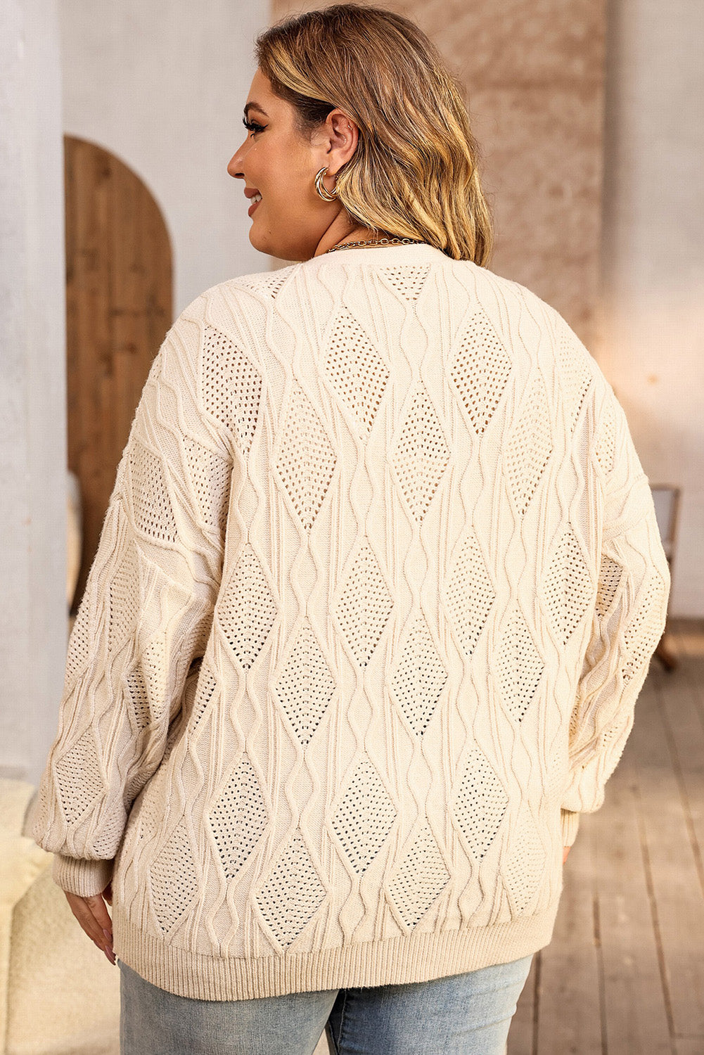 Plus Size Cable-Knit Button Up Sweater - UrbanEthereal