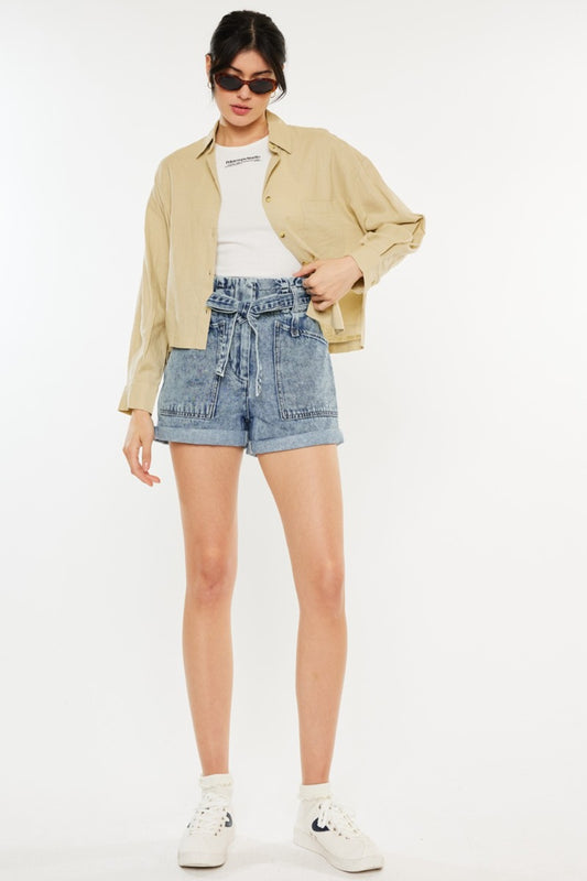Kancan Ultra High Rise Paperbag Denim Shorts - UrbanEthereal