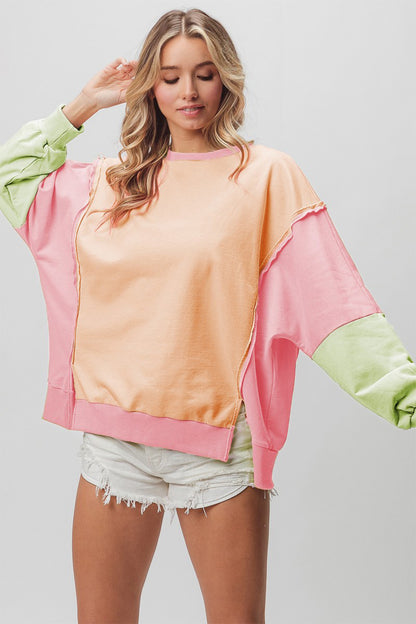 BiBi Washed Color Block Sweatshirt - UrbanEthereal