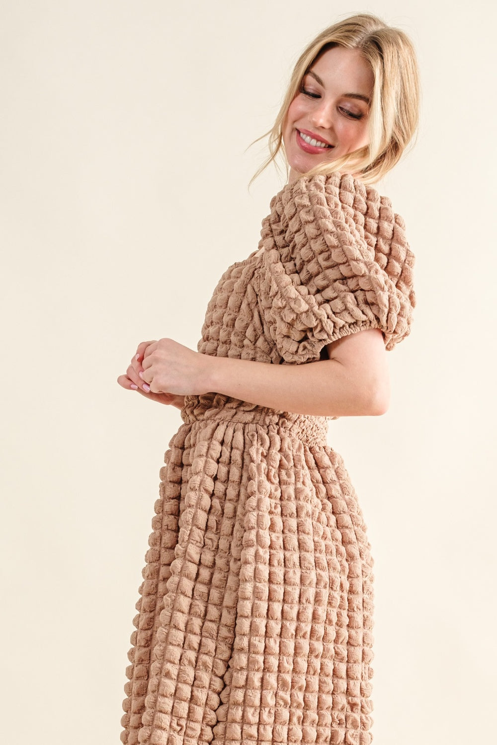 And The Why Full Size Square Neck Puff Sleeve Dress - UrbanEthereal