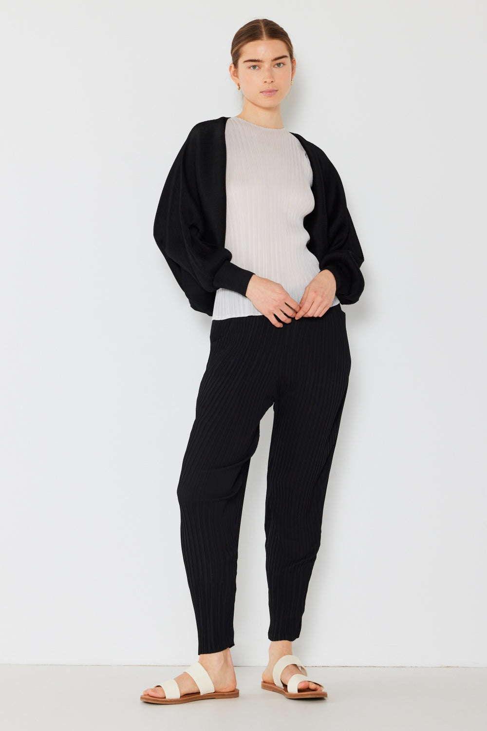 Marina West Swim Rib Pleated Puff Sleeve Bolero Cardigan - UrbanEthereal