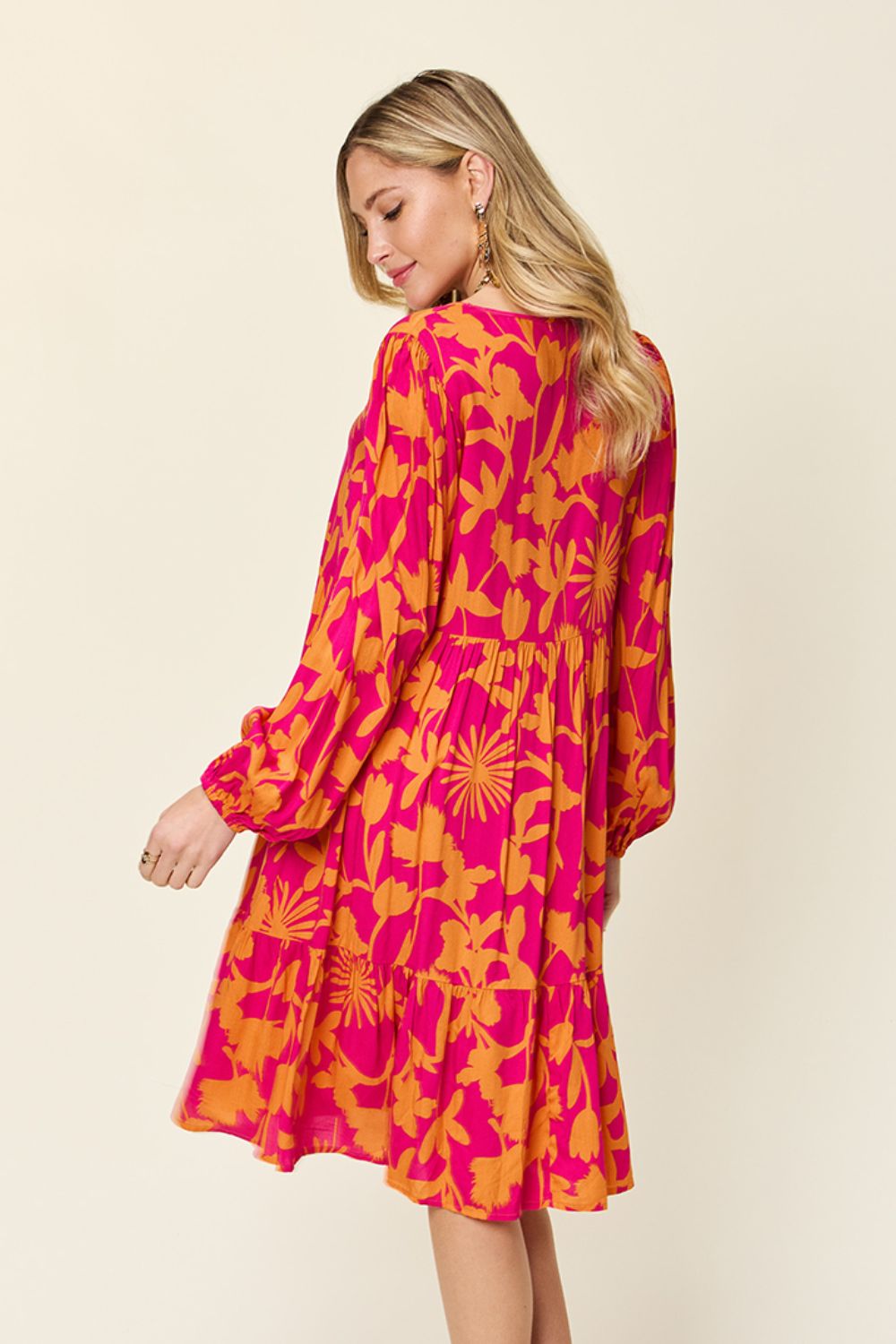 Double Take Full Size Printed Ruffle Hem Dress with Pocket - UrbanEthereal