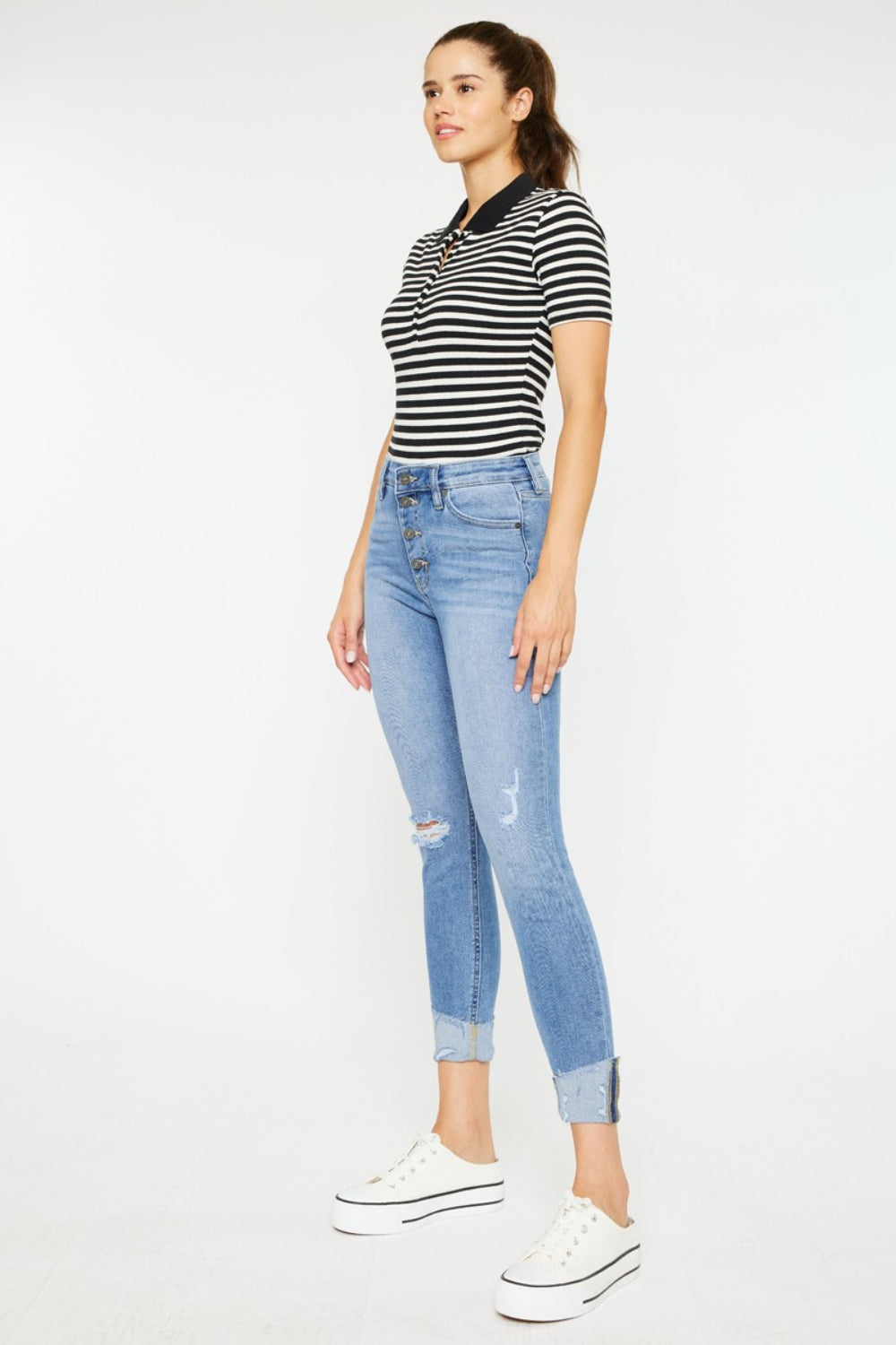 Kancan Distressed Cat's Whiskers Button Fly Jeans - UrbanEthereal