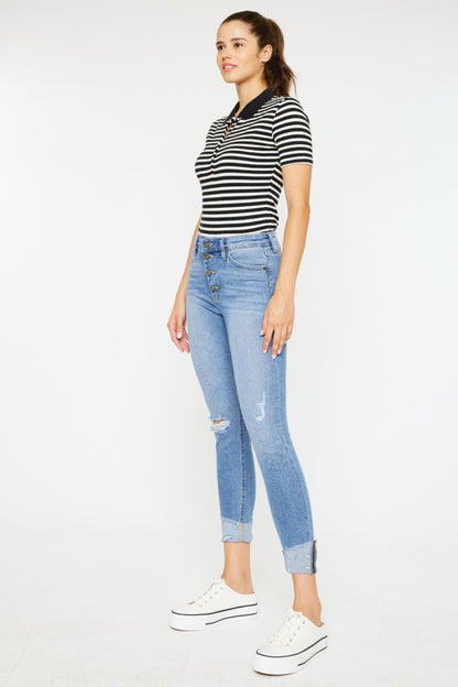 Kancan Distressed Cat's Whiskers Button Fly Jeans - UrbanEthereal