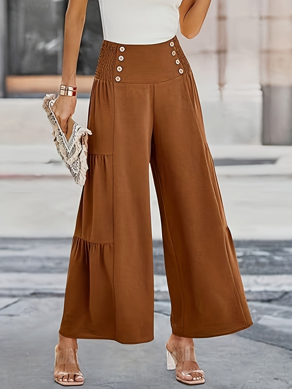 Smocked Wide Leg Pants