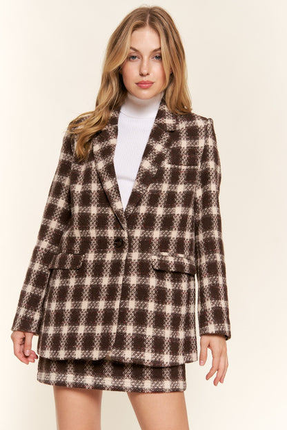 And The Why Full Size Plaid Brushed One Button Blazer - UrbanEthereal