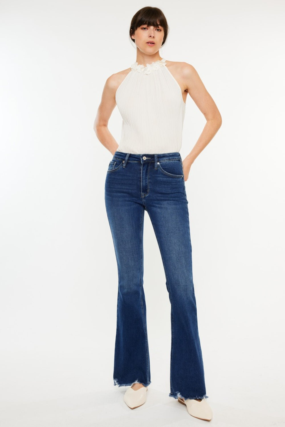Kancan Cat's Whiskers Raw Hem Flare Jeans - UrbanEthereal