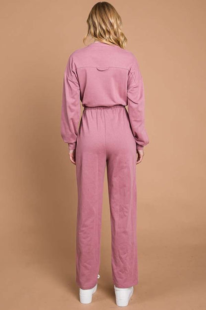 Culture Code Full Size Button Up Drawstring Waist Straight Jumpsuit - UrbanEthereal
