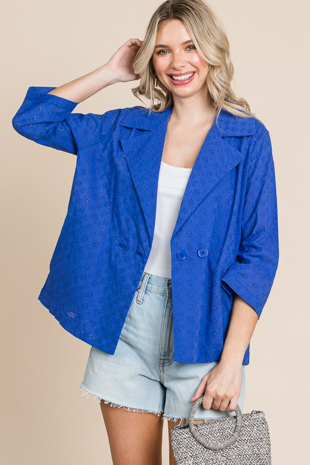 Culture Code Double Breasted Eyelet Jacket with Pockets - UrbanEthereal