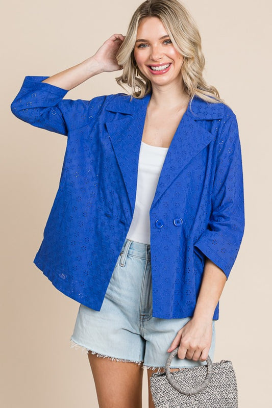 Culture Code Double Breasted Eyelet Jacket with Pockets - UrbanEthereal