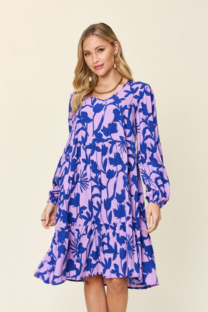 Double Take Full Size Printed Ruffle Hem Dress with Pocket - UrbanEthereal