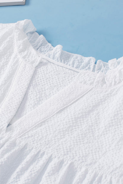 Plus Size Ruffled Notched Cap Sleeve Blouse - UrbanEthereal