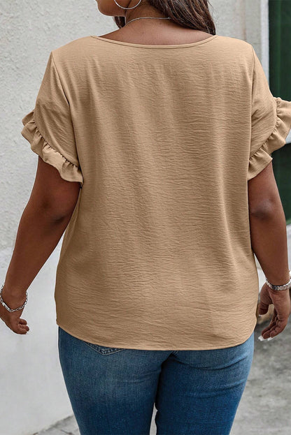 Plus Size Ruffled Petal Sleeve Round Neck T-Shirt - UrbanEthereal