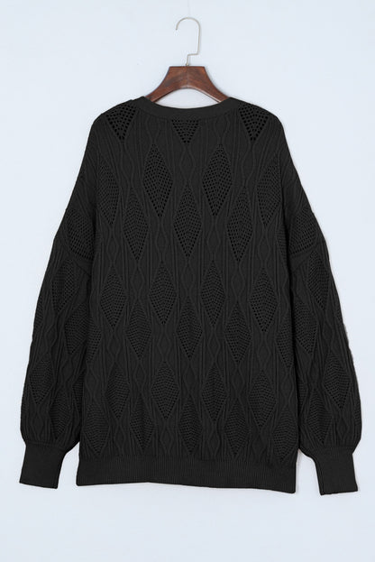 Plus Size Cable-Knit Button Up Sweater - UrbanEthereal