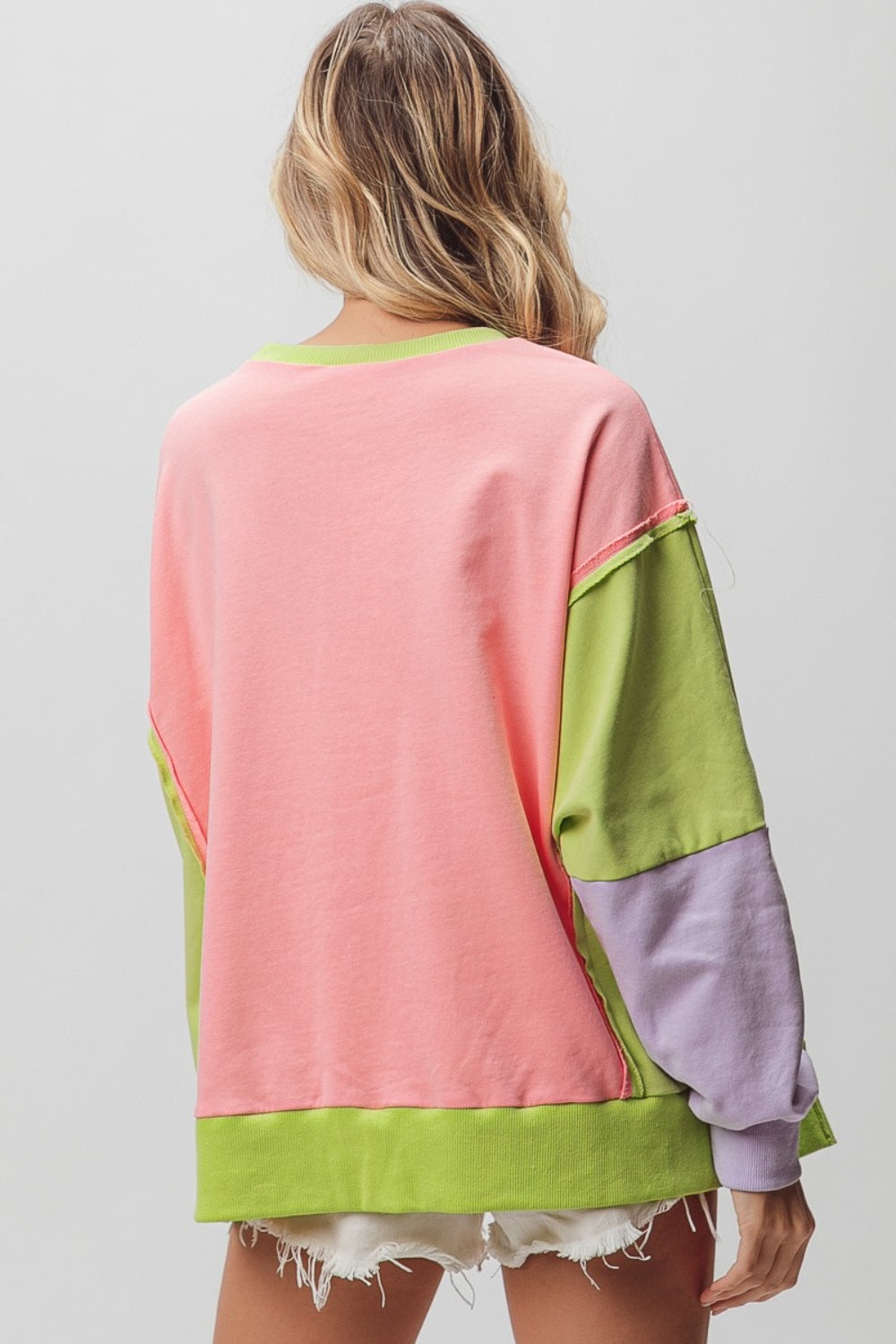 BiBi Washed Color Block Sweatshirt - UrbanEthereal
