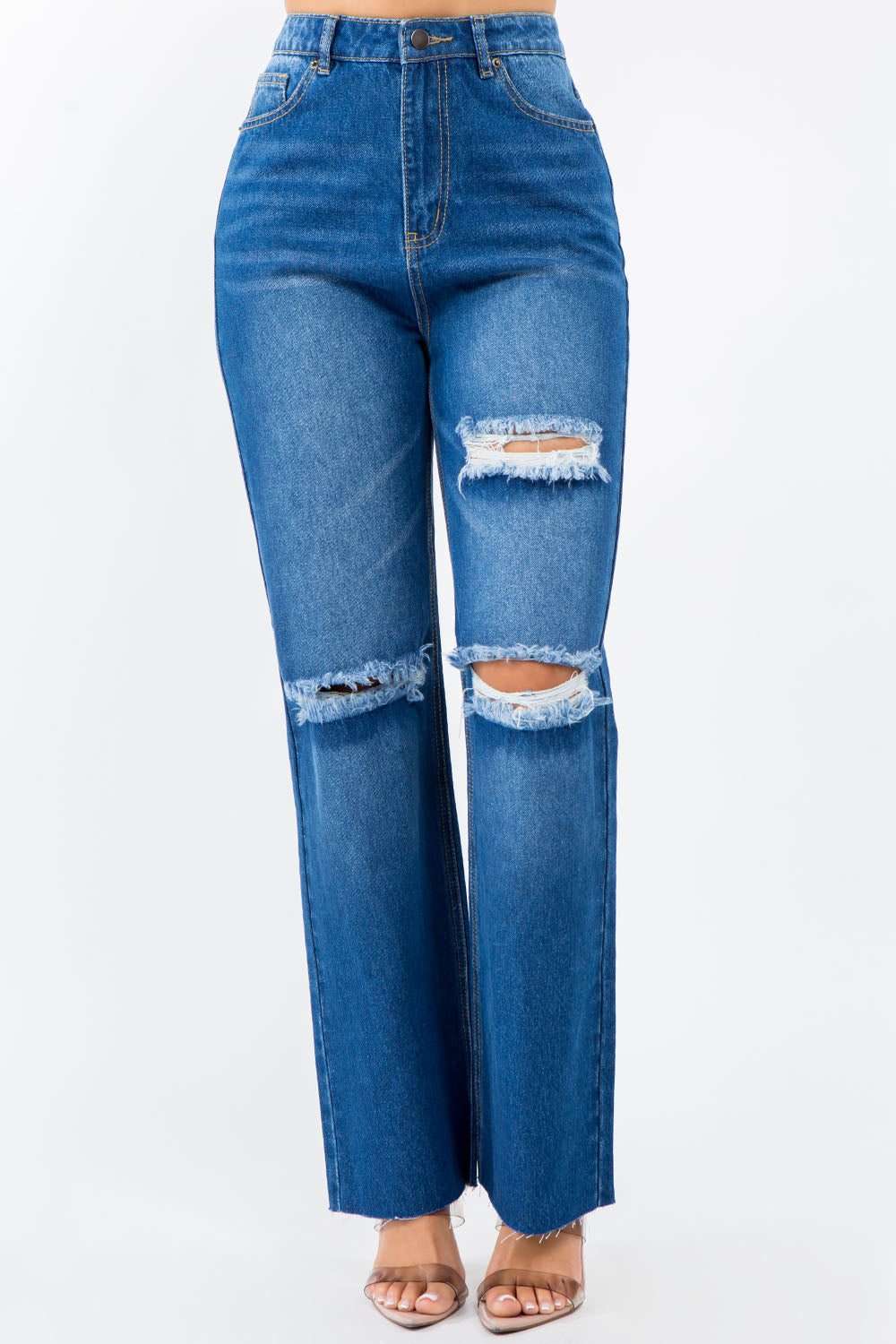 American Bazi High Waist Distressed Wide Leg Jeans - UrbanEthereal