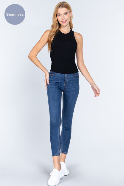 ACTIVE BASIC Ribbed Round Neck Racerback Seamless Tank - UrbanEthereal