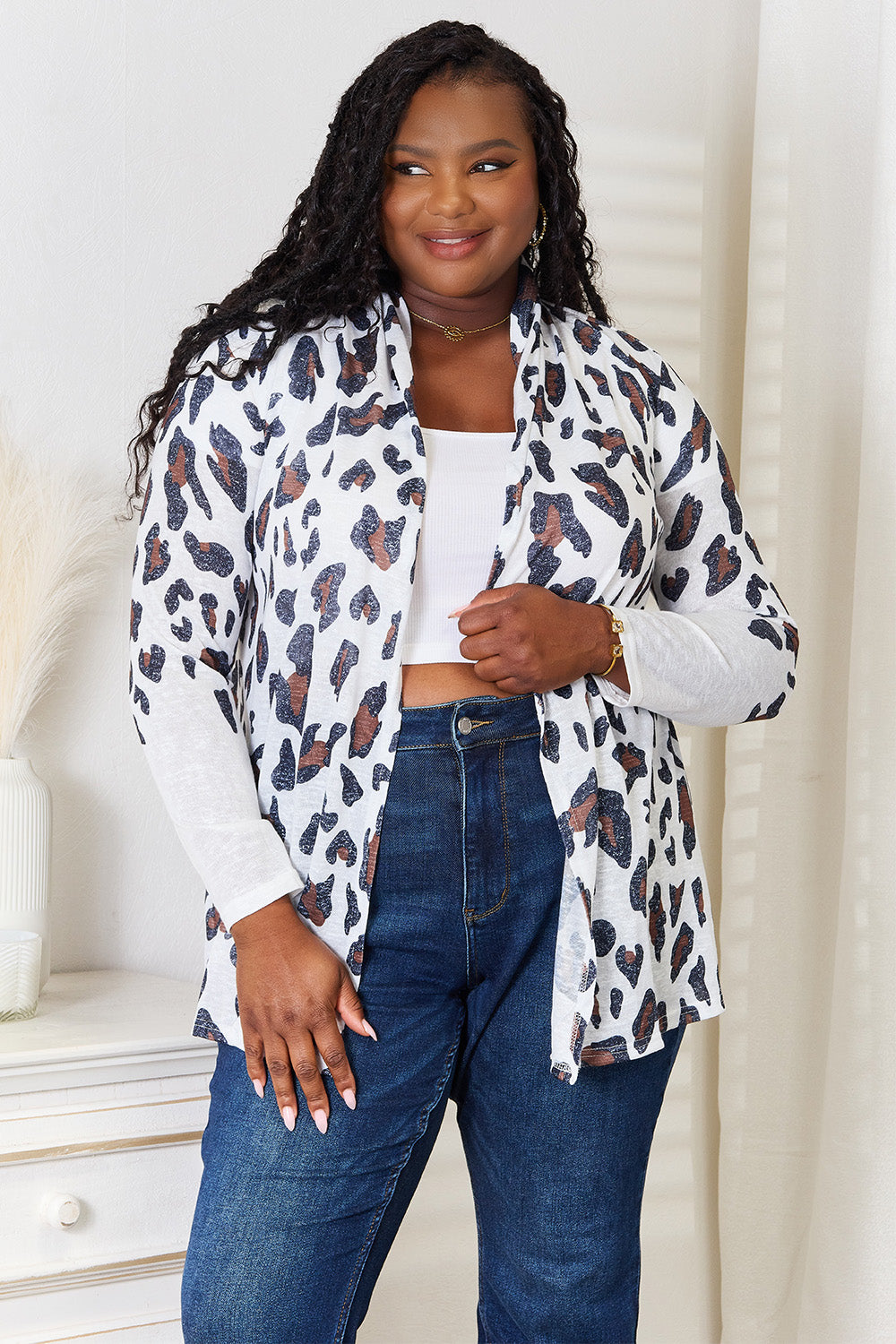 Double Take Leopard Long Sleeve Cardigan - UrbanEthereal