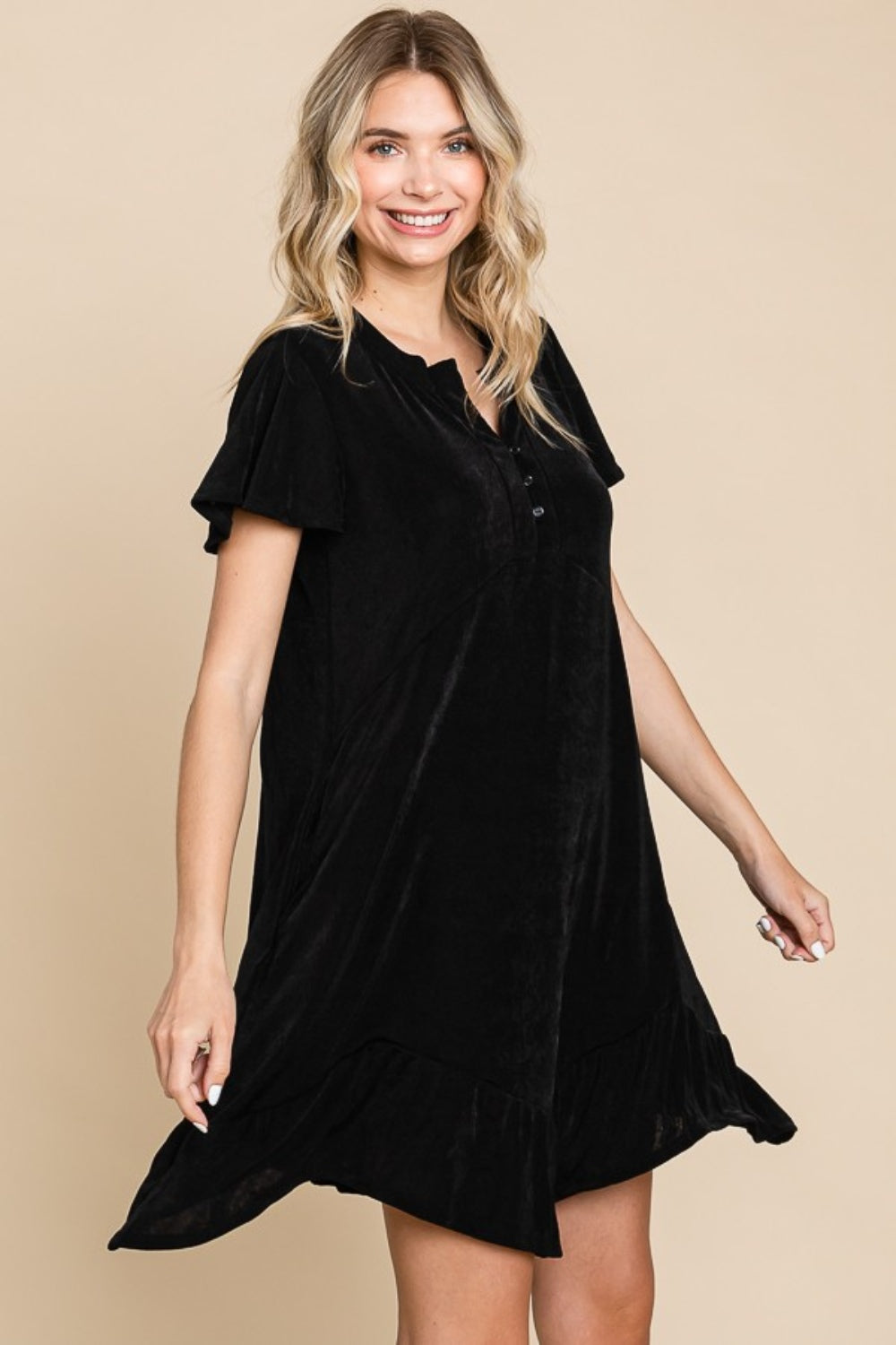 Culture Code Full Size Short Sleeve Ruffled Asymmetric Hem Dress - UrbanEthereal