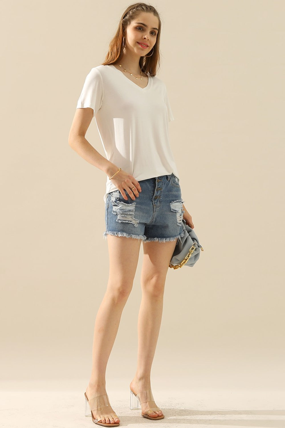 Ninexis Full Size V-Neck Short Sleeve T-Shirt - UrbanEthereal