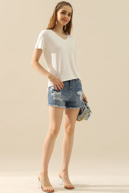 Ninexis Full Size V-Neck Short Sleeve T-Shirt - UrbanEthereal