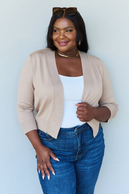 Doublju My Favorite Full Size 3/4 Sleeve Cropped Cardigan in Khaki - UrbanEthereal