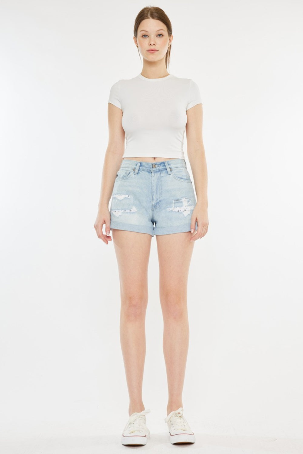 Kancan High Rise Repaired Mom Denim Shorts - UrbanEthereal