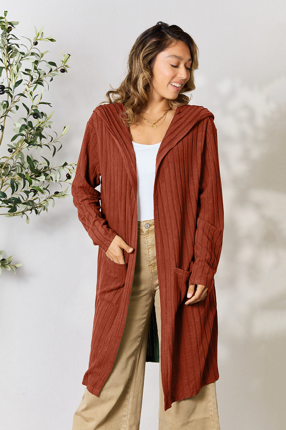 Basic Bae Full Size Hooded Sweater Cardigan - UrbanEthereal