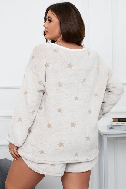 Plus Size Star Dropped Shoulder Top and Shorts Lounge Set - UrbanEthereal